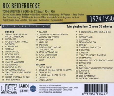 Young Man with a Horn - CD Audio di Bix Beiderbecke - 2