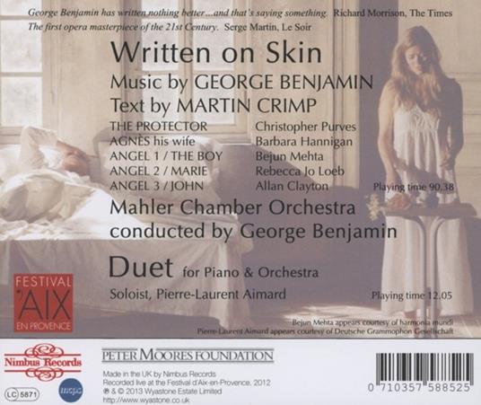 Writen on Skin - Duet per pianoforte e orchestra - CD Audio di George Benjamin,Pierre-Laurent Aimard - 2