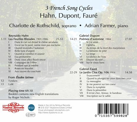 3 French Song Cycles. Dupont, Hahn, Faure - CD Audio di Charlotte de Rothschild - 2