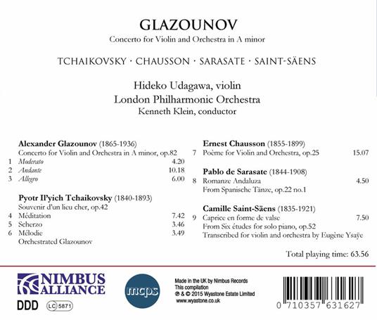 Concerti per violino e orchestra - CD Audio di Camille Saint-Saëns,Pyotr Ilyich Tchaikovsky,Ernest Chausson,Alexander Glazunov,Pablo de Sarasate - 2