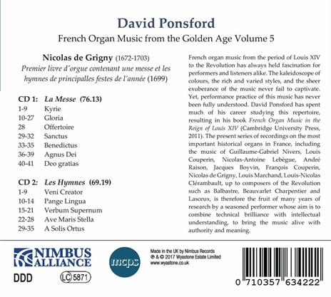 Musica francese per organo vol.5 - CD Audio di Nicolas De Grigny,David Ponsford - 2