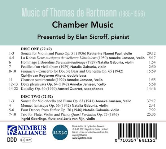 Chamber Music Of Thomas De Hartmann - CD Audio di Thomas de Hartman - 2