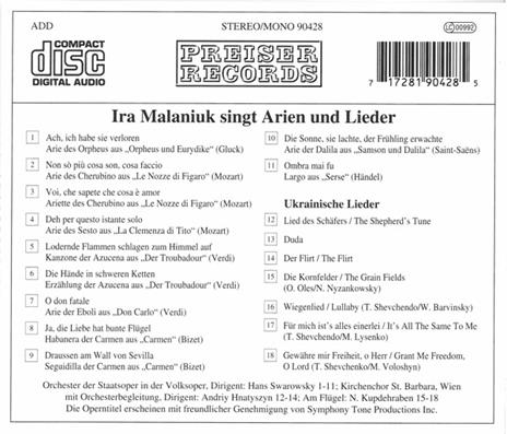 Ira Malaniuk Arien und Lieder - CD Audio di Christoph Willibald Gluck - 2
