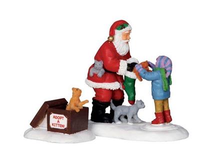 Statuetta Babbo Natale E Gattini, Set Di 2 Pz