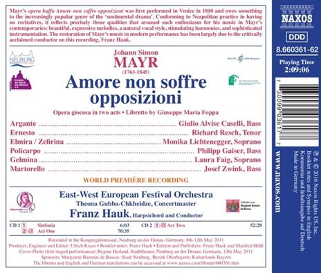 Amore non soffre opposizioni - CD Audio di Johann Simon Mayr - 2