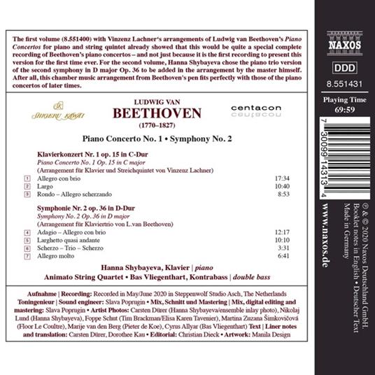 Piano Concerto N.1, Symphony N.2 - CD Audio di Ludwig van Beethoven,Hanna Shybayeva - 2