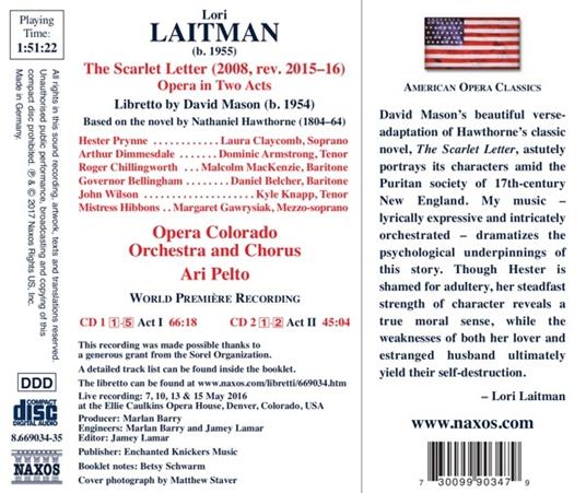 La lettera scarlatta - CD Audio di Lori Laitman,Laura Claycomb - 2