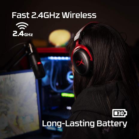 HyperX Cloud II Wireless - Cuffie per il gaming per PC, PS4, PS5*, Nintendo Switch, Batteria a lunga durata fino a 30 ore, Audio Surround 7.1, Microfono con cancellazione del rumore e monitoraggio - 2