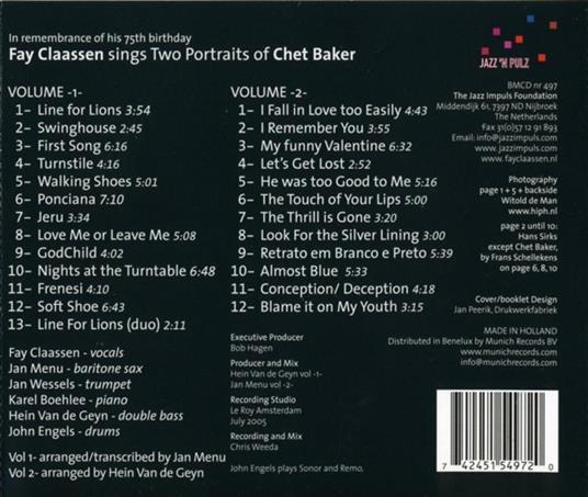 Two Portraits of Chet Baker - CD Audio di Fay Claassen - 2