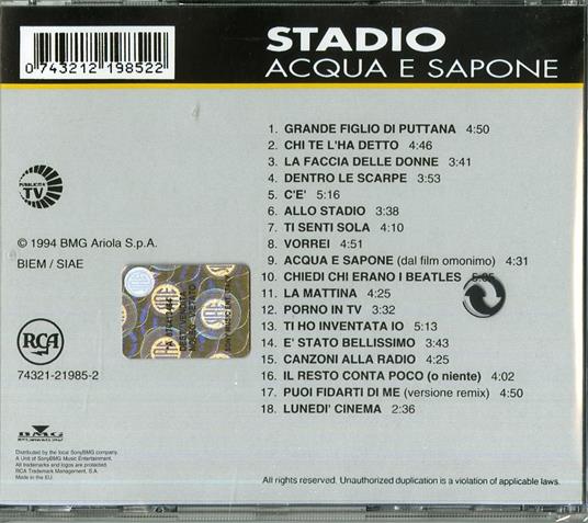 Acqua e sapone - Stadio - CD | IBS