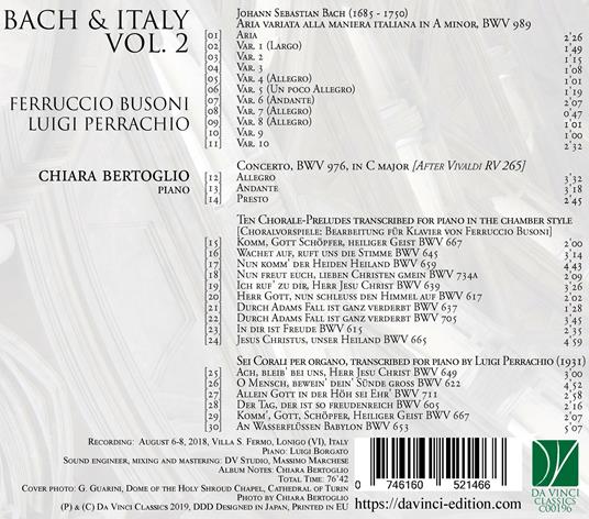 Bach & Italy vol.2 - CD Audio di Johann Sebastian Bach,Chiara Bertoglio - 2