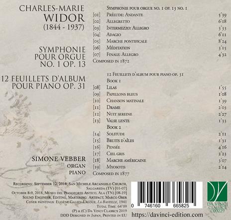 Organ and Piano Music - CD Audio di Charles-Marie Widor,Simone Vebber - 2
