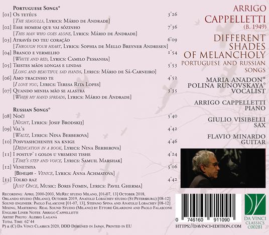 Different Shades of Melanchaloly - CD Audio di Arrigo Cappelletti - 2