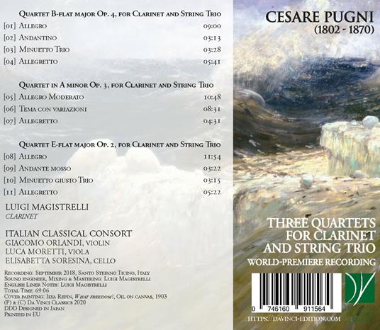 Three Quartets for Clarinet and String Trio - CD Audio di Luigi Magistrelli,Cesare Pugni - 2