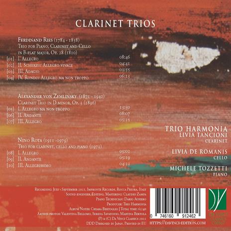 Clarinet Trios - CD Audio di Nino Rota,Alexander Von Zemlinsky,Ferdinand Ries,Trio Harmonia - 2