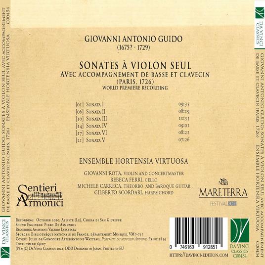 Sonate per violino - CD Audio di Giovanni Antonio Guido - 3