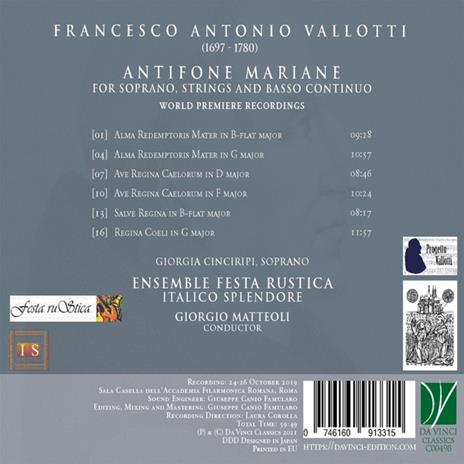 Antifone Mariane. For Soprano, Strings and Basso Continuo - CD Audio di Francesco Antonio Vallotti,Ensemble Romabarocca - 2