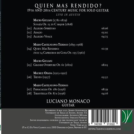 Quien mas rendido? 19th And 20th Century Music for Solo Guitar - CD Audio di Luciano Monaco - 2