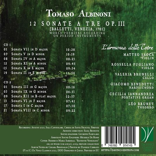 12 Sonate a tre Op. III - CD Audio di Tomaso Giovanni Albinoni - 2