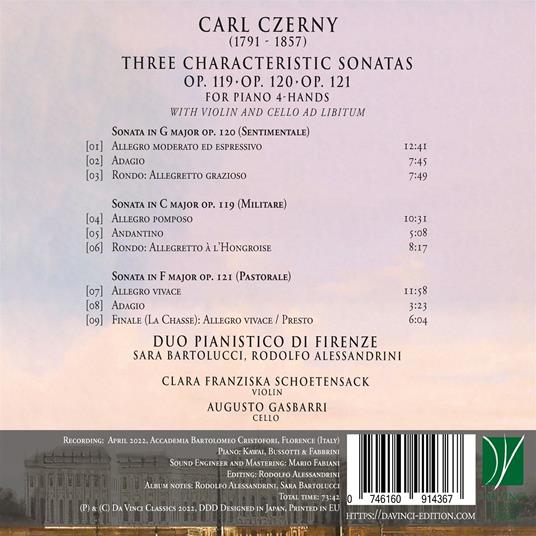 Three Characteristic Sonatas For Piano 4-Hands - CD Audio di Carl Czerny,Duo Pianistico di Firenze - 2