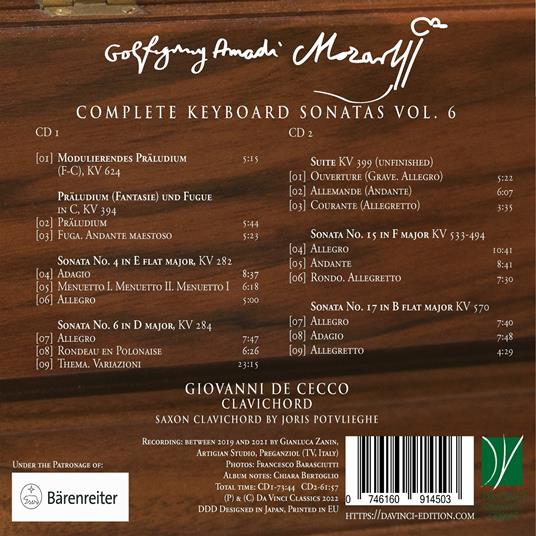 Complete Keyboard Sonatas Vol.6 - CD Audio di Wolfgang Amadeus Mozart,Giovanni De Cecco - 2