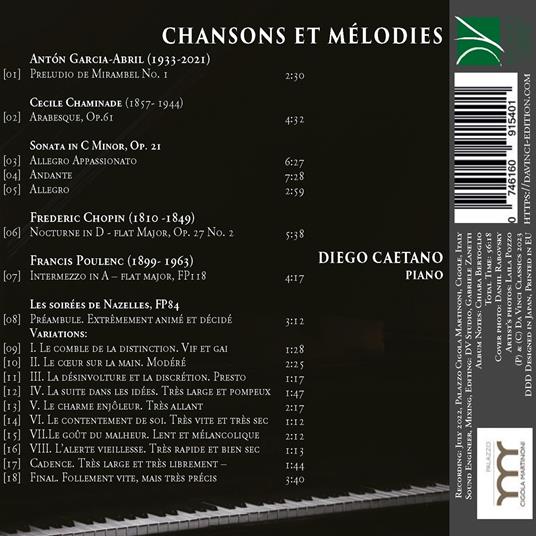 Chansons et Mélodies - CD Audio di Frederic Chopin,Francis Poulenc,Cécile Chaminade,Anton Garcia Abril,Diego Caetano - 2