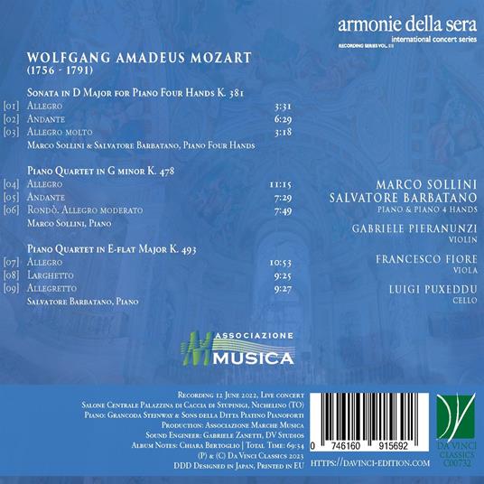 Piano Quartets K. 478 & K. 493 - CD Audio di Wolfgang Amadeus Mozart,Salvatore Barbatano - 2
