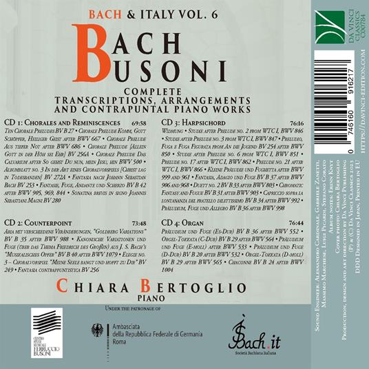 Complete Transcriptions - CD Audio di Johann Sebastian Bach,Ferruccio Busoni,Chiara Bertoglio - 2