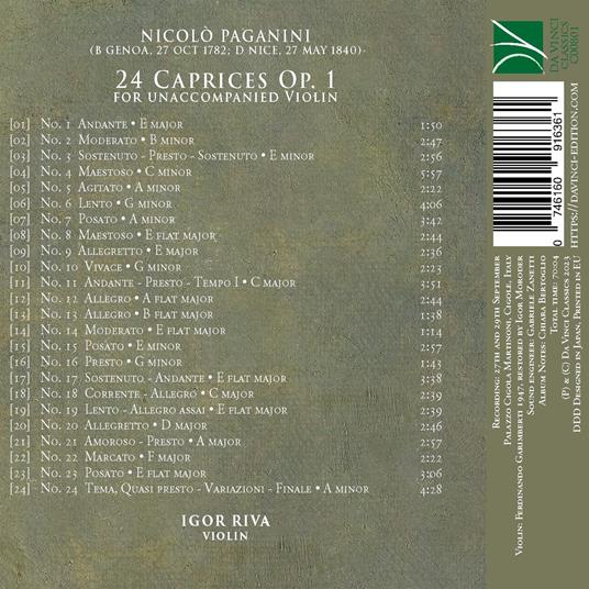 24 Caprices Op.1 - CD Audio di Niccolò Paganini,Igor Riva - 2