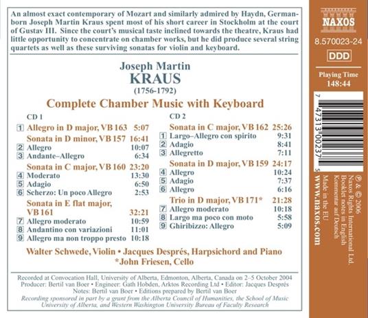 Complete Chamber Music with Keyboard - CD Audio di Joseph Martin Kraus - 2