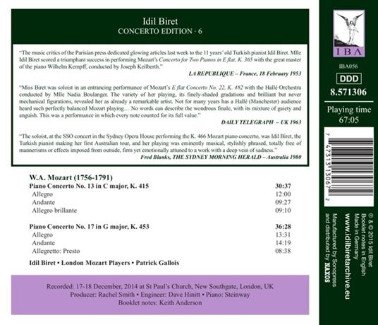 Concerti per pianoforte n.13 K415, n.17 K453 - CD Audio di Wolfgang Amadeus Mozart,Patrick Gallois - 2