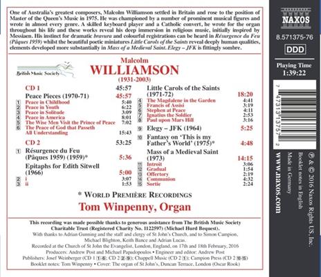 Musica per organo - CD Audio di Malcolm Williamson - 2