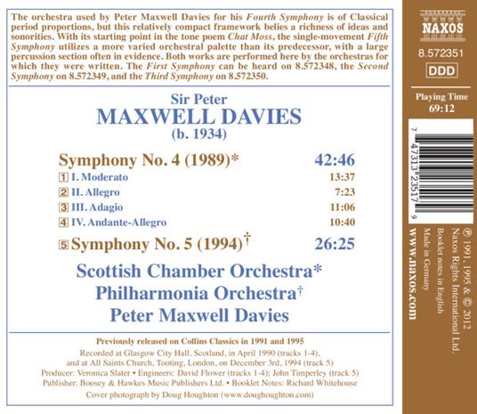 Sinfonie n.4, n.5 - CD Audio di Sir Peter Maxwell Davies - 2