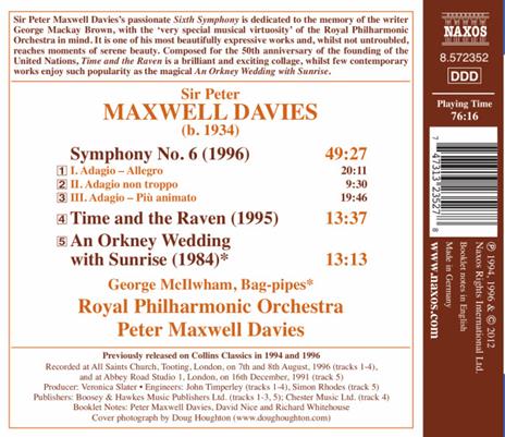 Sinfonia n.6, Time and the Raven, An Orkney Wedding with Sunrise - CD Audio di Sir Peter Maxwell Davies - 2