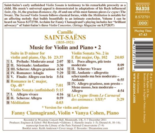 Opere per violino e pianoforte - CD Audio di Camille Saint-Saëns - 2