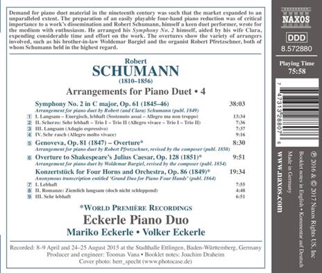 Trascrizioni per pianoforte a quattro mani - CD Audio di Robert Schumann,Mariko Eckerle,Volker Eckerle - 2