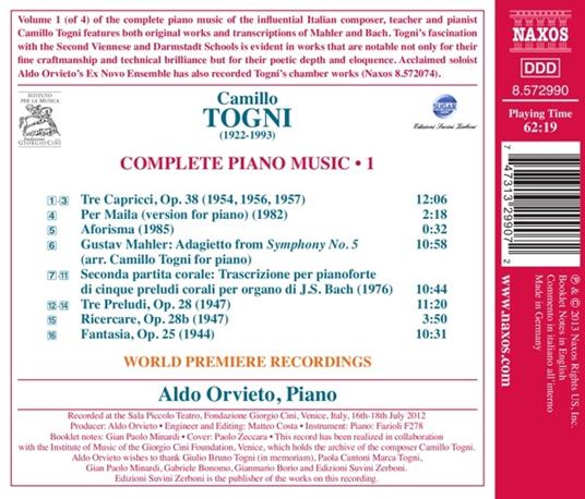 Opere per pianoforte vol.1 - CD Audio di Camillo Togni - 2