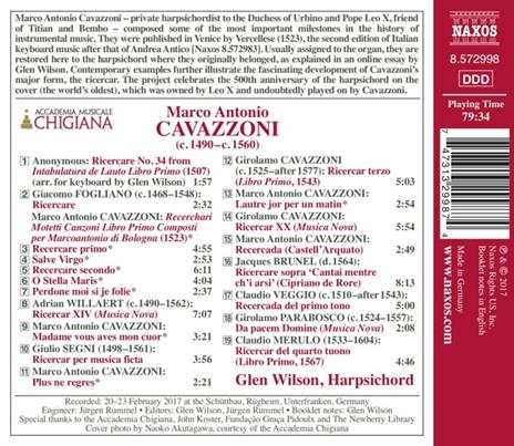 Integrale delle opere - Ricercari Italiani - CD Audio di Glen Wilson,Marco Antonio Cavazzoni - 2