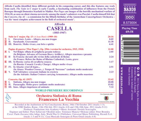 Concerto per Orchestra Op.61, Pagine di Guerra Op.25bis, Suite Op.13 - CD Audio di Alfredo Casella - 2