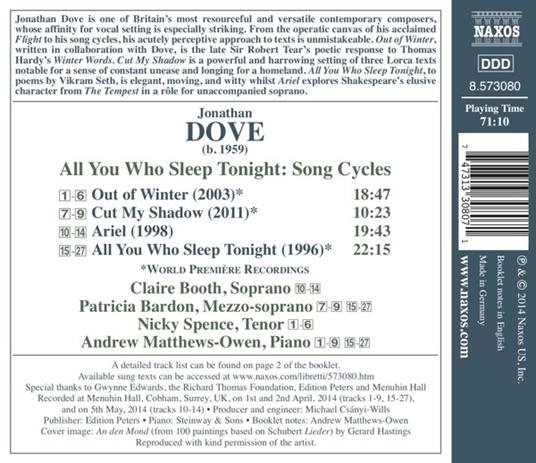 All You Who Sleep Tonight e altri cicli vocali - CD Audio di Jonathan Dove - 2