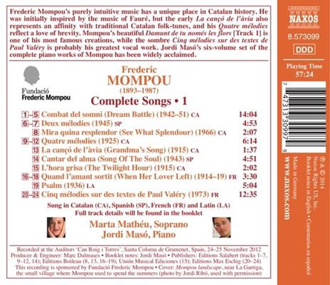 Opere vocali vol.1 - CD Audio di Frederic Mompou - 2