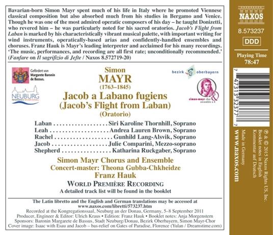 Jacob a Labano Fugiens - CD Audio di Johann Simon Mayr - 2