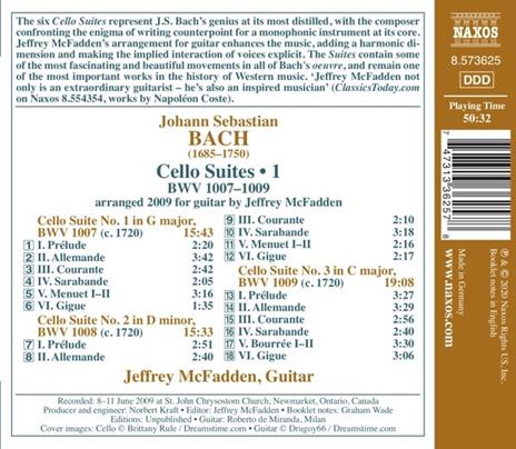 Suites per violoncello vol.1 (Arrangiate per chitarra) - CD Audio di Johann Sebastian Bach,Jeffrey McFadden - 2