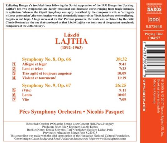 Sinfonie n.8 op.66, n.9 op.67 - CD Audio di Nicolas Pasquet,Lajtha Laszlo,Pecs Symphony Orchestra - 2
