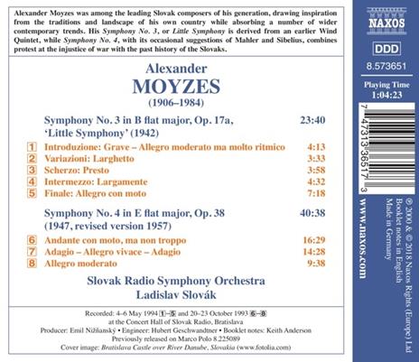 Sinfonia n.3 op.17a, n.4 op.38 - CD Audio di Ladislav Slovak,Alexander Moyzes - 2