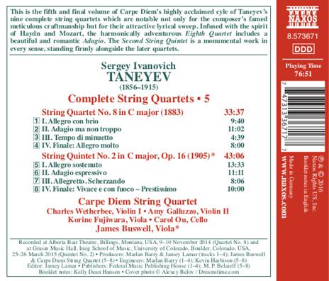 Quartetti per archi vol.5 - CD Audio di Sergej Taneyev - 2