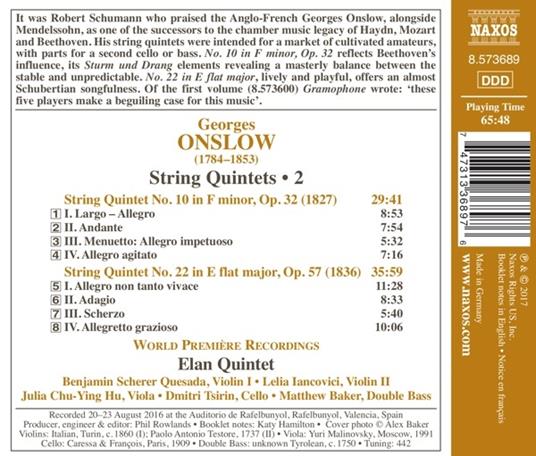 Quintetti per archi completi vol.2 - CD Audio di George Onslow,Elan Quintet - 2