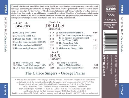 Musica corale - CD Audio di Frederick Delius,Arnold Trevor Bax,George Parris - 2