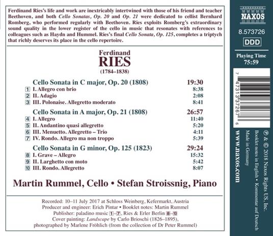 Musica completa per violoncello vol.1 - CD Audio di Ferdinand Ries,Martin Rummel - 2