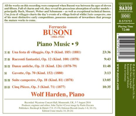 Musica completa per pianoforte vol.9 - CD Audio di Ferruccio Busoni,Wolf Harden - 2